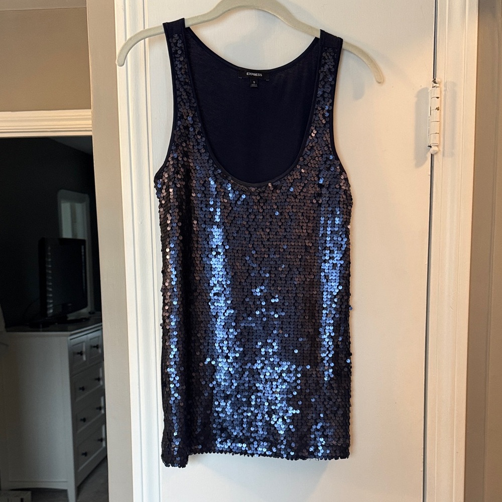 Express Navy Sequin Tank Top
